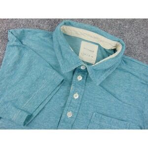 Billy Reid Polo Shirt Mens Small Blue Solid Short Sleeve Slub Textured Cotton